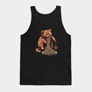 CAT EATING SPAGUETTI Tank Top